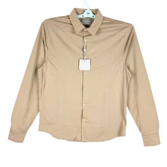 NWT Hickey Freeman Mens Classic Fit Long Sleeve Button-Up Taupe Shirt Size Large - Picture 1 of 11